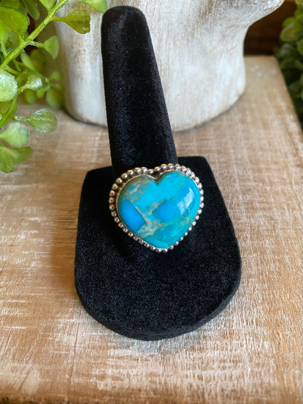 Turquoise heart ring sterling silver southwestern rodeo boho western size 8
